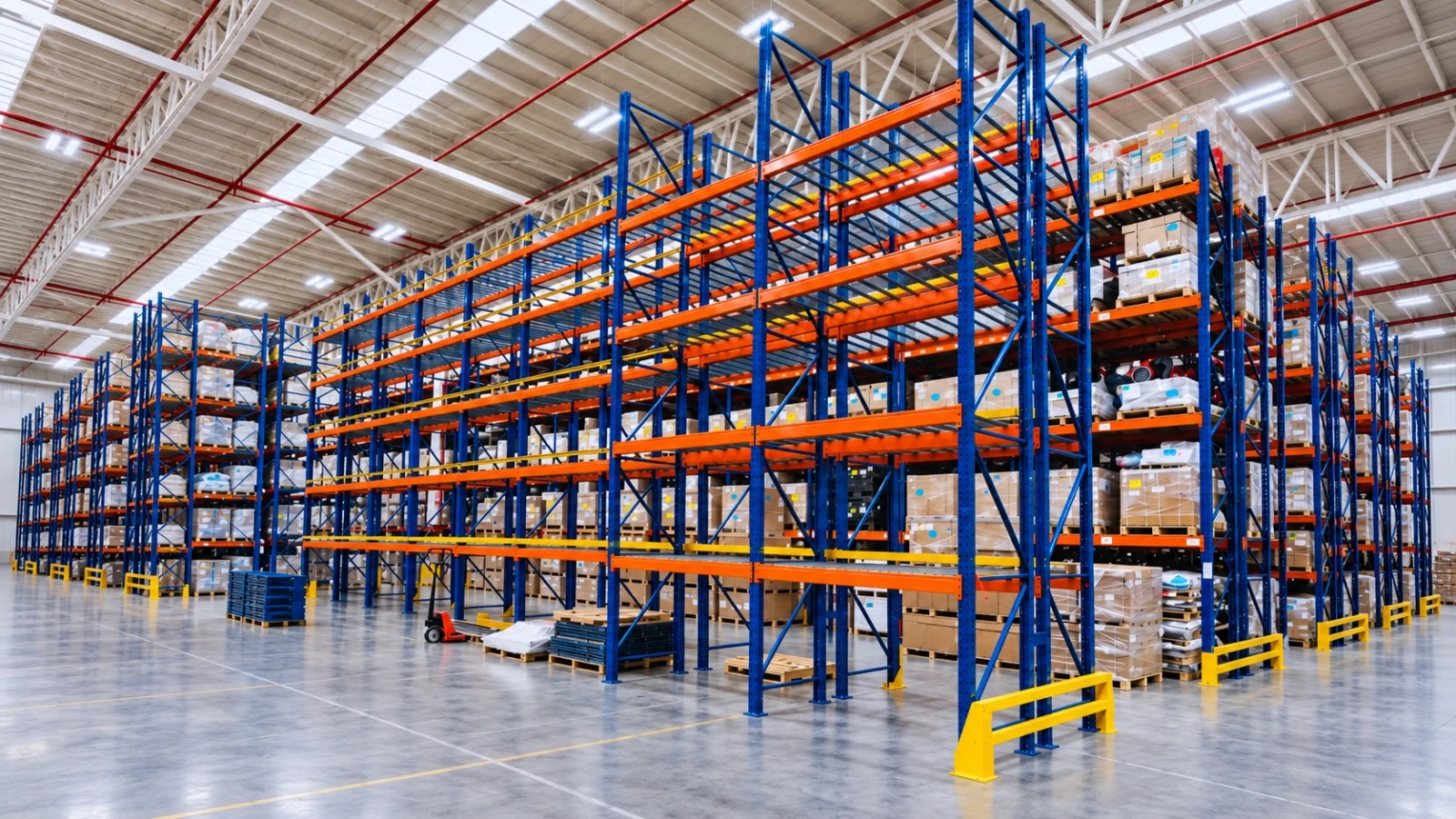 Racks industriales con tarimas almacenadas